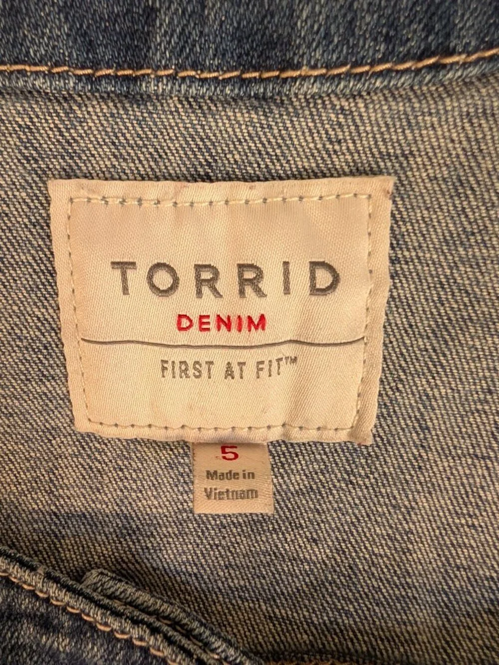 Torrid Women's Cropped Denim Jacket Collarless 3/4 Sleeve 5X Layering Piece - Picture 3 of 9